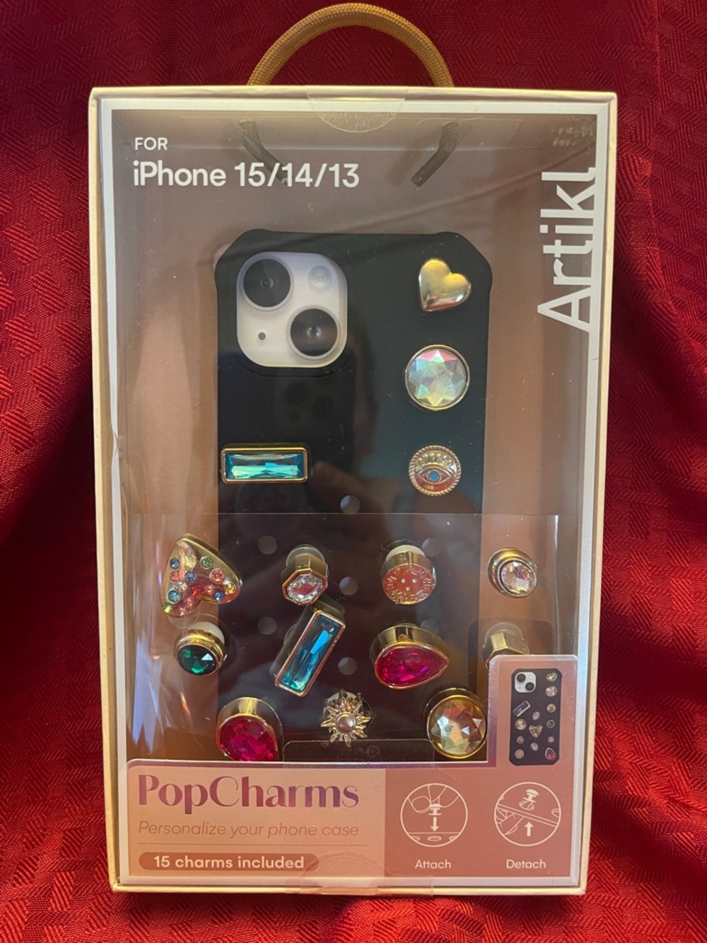 NWT PopCharms Black Phone Case for iPhone 15/14/13 with Gold Gem Accents